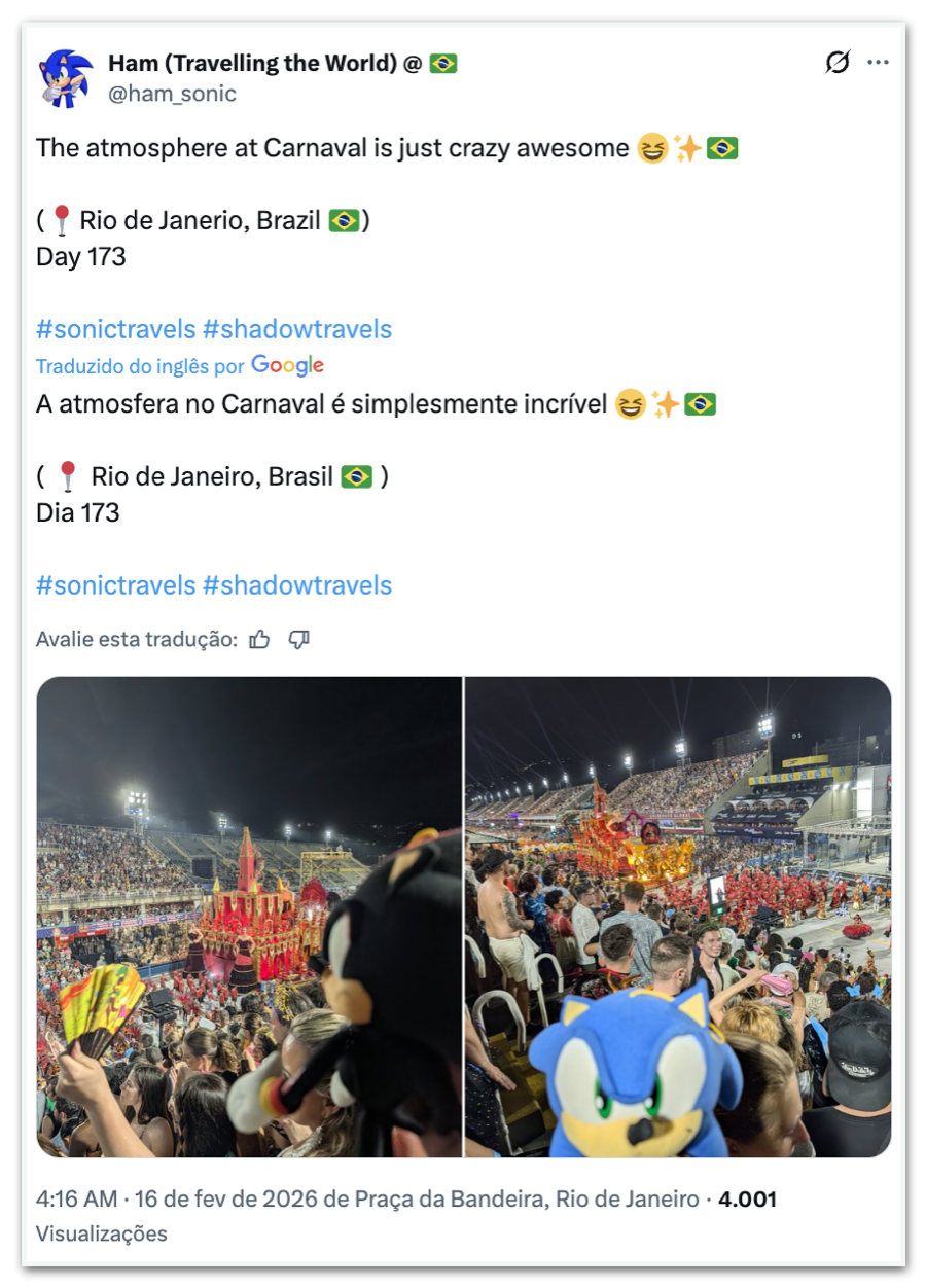 Publica&ccedil;&atilde;o de turista estrangeiro sobre o carnaval no Rio de Janeiro