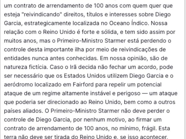 Trump fala em usar ilha britânica em ataque contra o Irã